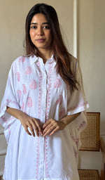 将图像加载到图库查看器中, Women's Lakhnavi Handcrafted Modal Cotton Chikankari Short Kaftan - HONC0279156