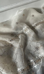 将图像加载到图库查看器中, Women's Lakhnavi Handcrafted Pure Organza Chikankari Semi - stitched Kurta And Dupatta Set- HONC0331141