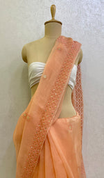 Load image into Gallery viewer, Women's Lucknowi Handcrafted Pure Organza Silk Chikankari Saree-HONC0116930