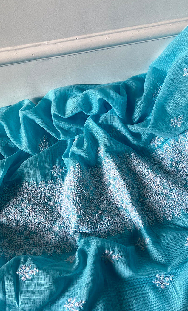 Women's Lucknowi Handcrafted Kota Cotton Chikankari Unstitched Kurta And Dupatta Set - HONC0305978