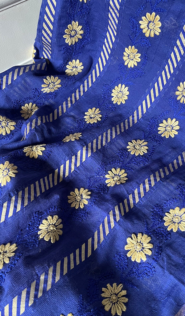 Women's Lakhnavi Handcrafted Kota Cotton Chikankari Unstitched Kurti Fabric - N7567