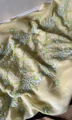 Load image into Gallery viewer, Firdauz Women's Lakhnavi Handcrafted Mul Chanderi Unstitched Kurta And Dupatta Set - HONC0302266