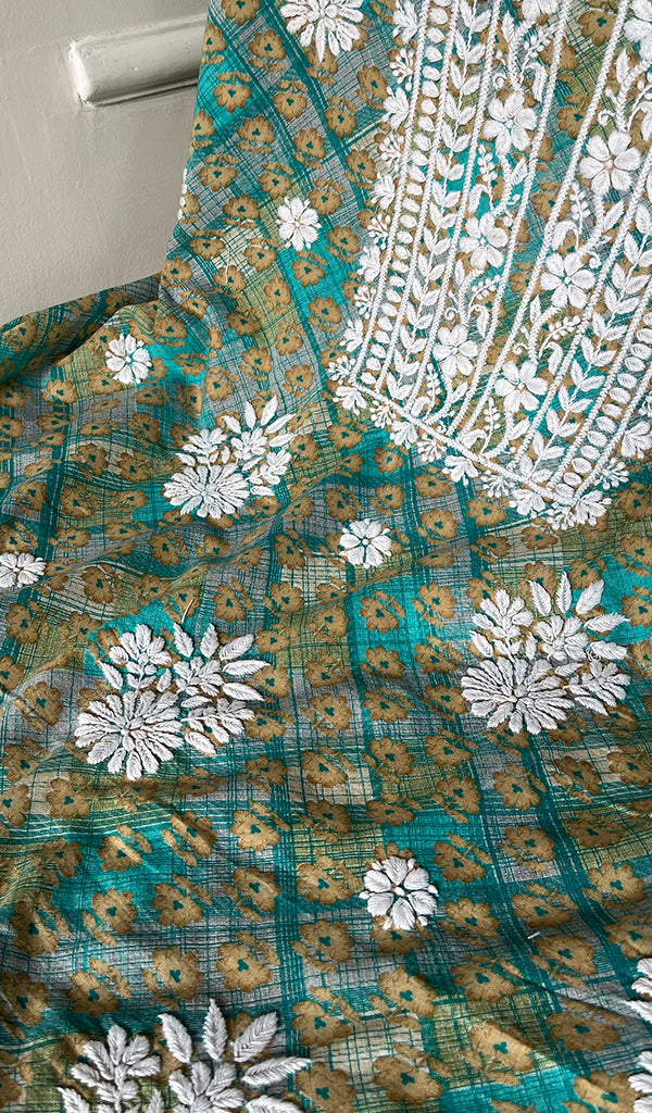 Women's Lakhnavi Handcrafted Cotton Chikankari Unstitched Kurti Fabric - HONC0284381
