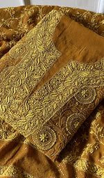 将图像加载到图库查看器中, Women's Lakhnavi Handcrafted Pure Silk Georgette Chikankari Semi-Stiched Kurta And Dupatta Set - HONC0244204