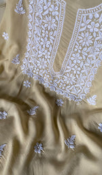 将图像加载到图库查看器中, Simran Women's Lakhnavi Handcrafted Modal Cotton Chikankari Unstitched Kurti Fabric - HONC0261079