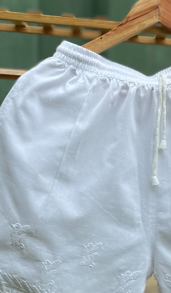 Women's Lucknowi Handcrafted Cotton Chikankari Shorts - HONC0285873