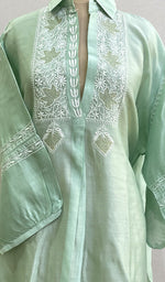 将图像加载到图库查看器中, Fiza Women's Lakhnavi Handcrafted Chanderi Silk Semi- Stiched Chikankari Top - HONC0192130