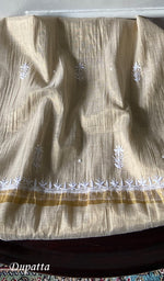 Load image into Gallery viewer, Women's Lakhnavi Handcrafted Tissue Chanderi Unstitched Chikankari Kurta And Dupatta Set - HONC0366822