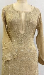 将图像加载到图库查看器中, Women's Lakhnavi Handcrafted Viscose Georgette Chikankari Kurti -  HONC0100957