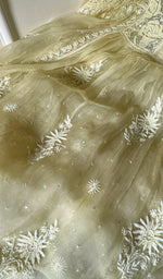 将图像加载到图库查看器中, Women's Lakhnavi Handcrafted Pure Organza Chikankari Semi - Stitched Kurta And Dupatta Set- HONC0207085