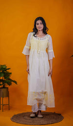 Load image into Gallery viewer, Women's Lakhnavi Handcrafted Faux-Georgette Chikankari Anarkali Dress - HONC038940