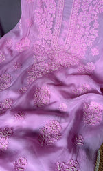 Load image into Gallery viewer, Women's Lakhnavi Handcrafted Organza Chikankari Unstitched Kurti Fabric - HONC0307143