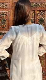 Load image into Gallery viewer, Women's Lucknowi Handcrafted Chanderi Silk Chikankari Kurti - HONC0126984