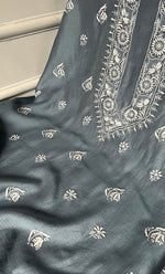 将图像加载到图库查看器中, Lucknowi Handcrafted Chanderi Silk Chikankari Unstitched Unisex Kurta Fabric - HONC0288639