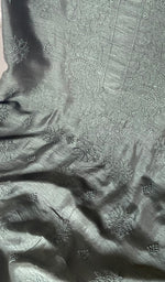 将图像加载到图库查看器中, Women's Lakhnavi Handcrafted White Raw Silk Chikankari Unstitched Kurti Fabric - HONC0151900