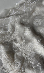 Load image into Gallery viewer, Women's Lakhnavi Handcrafted Pure Organza Chikankari Semi - stitched Kurta And Dupatta Set- HONC0322186