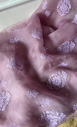 将图像加载到图库查看器中, Women's Lakhnavi Handcrafted Pure Organza Chikankari Unstitched Kurta And Dupatta Set- HONC0266924