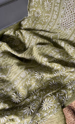 Load image into Gallery viewer, Women's Lakhnavi Handcrafted Tissue Chanderi Unstitched Kurta And Dupatta Set- HONC0270642