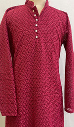 Load image into Gallery viewer, Men's Faux-Georgette Hakoba Kurta -  HONC0186495