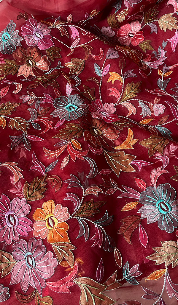 Women's Lakhnavi Handcrafted Pure Organza Chikankari Unstitched Kurta And Dupatta Set- HONC0267236