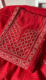Load image into Gallery viewer, Women's Lakhnavi Handcrafted Mul Chanderi Chikankari Semi - Stitched Kurta Dupatta Set - HONC0235320