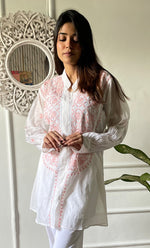 Load image into Gallery viewer, Women's Lakhnavi Handcrafted Mul Chanderi Chikankari Top - HONC0312906