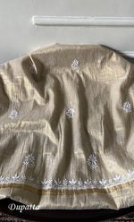 将图像加载到图库查看器中, Women's Lakhnavi Handcrafted Tissue Chanderi Unstitched Chikankari Kurta And Dupatta Set - HONC032400