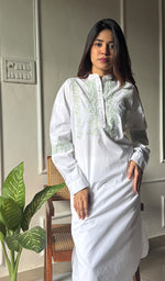 将图像加载到图库查看器中, Enayat Women's Lakhnavi Handcrafted Cotton Chikankari Oversized Kurta And Pant Set -  HONC0293597