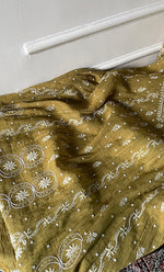 Load image into Gallery viewer, Women's Lucknowi Handcrafted Tissue Chanderi Semi - stitched Chikankari Anarkali Full Set - HONC0322222
