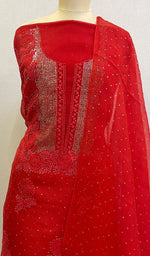 Load image into Gallery viewer, Red Lakhnavi Chikankari Suits