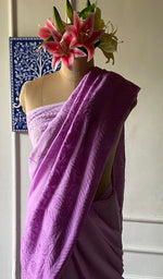Load image into Gallery viewer, Women's Lakhnavi Handcrafted Viscose Georgette Chikankari Saree - HONC090396