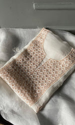 Load image into Gallery viewer, Women's Lakhnavi Handcrafted Pure Organza Chikankari Unstitched Kurta And Dupatta Set- HONC0304473