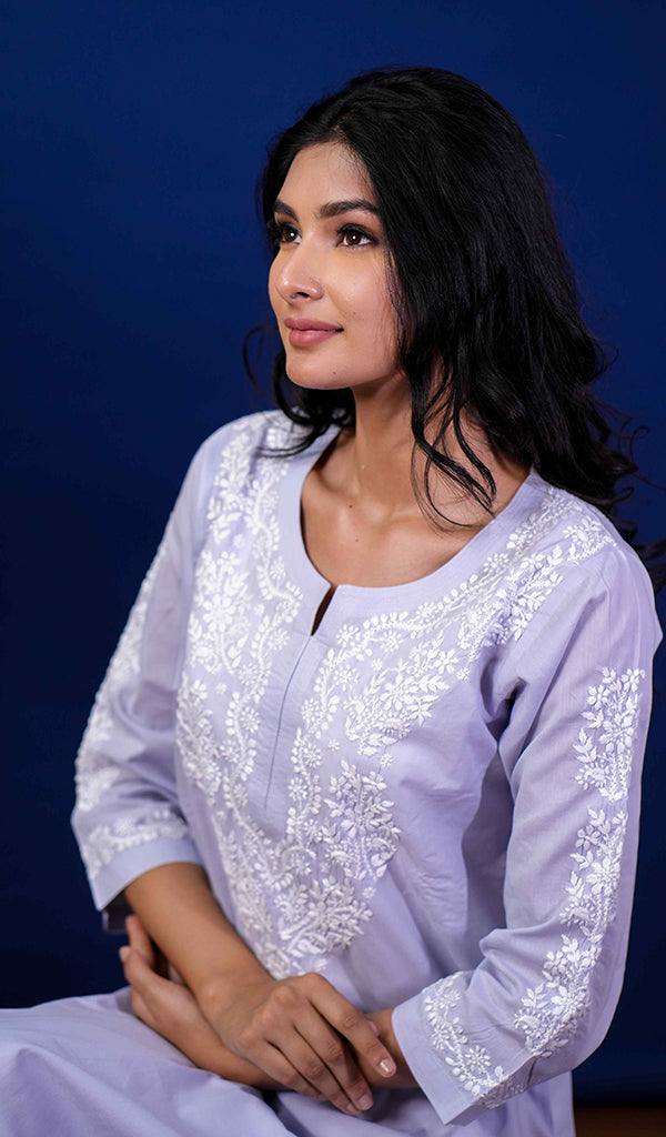 Nargish Women's Lucknowi Handcrafted Cotton Chikankari Kurti - HONC0171354