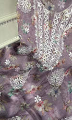 将图像加载到图库查看器中, Disha Women's Lakhnavi Handcrafted Organza Chikankari Unstitched Kurti Fabric - HONC0332151