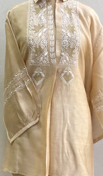 Load image into Gallery viewer, Fiza Women's Lakhnavi Handcrafted Chanderi Silk Semi- Stiched Chikankari Top - HONC0188986