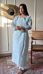 Load image into Gallery viewer, Women's Lakhnavi Handcrafted Cotton Chikankari Kurti - HONC0356971