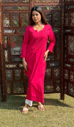 Load image into Gallery viewer, Women's Lucknowi Handcrafted Modal Cotton Chikankari Kurti - HONC0232223