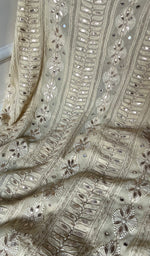 将图像加载到图库查看器中, Women's Lakhnavi Handcrafted Pure Silk Georgette Chikankari Kurti Fabric - HONC0270821