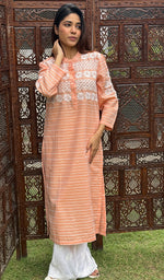 Load image into Gallery viewer, Amanat Women's Lucknowi Handcrafted Cotton Chikankari Kurti - HONC0276850