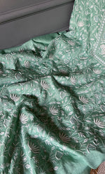 Load image into Gallery viewer, Women's Lakhnavi Handcrafted Munga Silk Unstitched Chikankari Kurta And Dupatta Set- HONC0282382