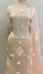 Load image into Gallery viewer, Women's Lakhnavi Handcrafted Pure Organza Chikankari Unstitched Kurta And Dupatta Set- HONC0176428