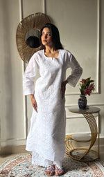 Load image into Gallery viewer, Women's Lakhnavi Handcrafted Cotton Chikankari Kurti - HONC0343517