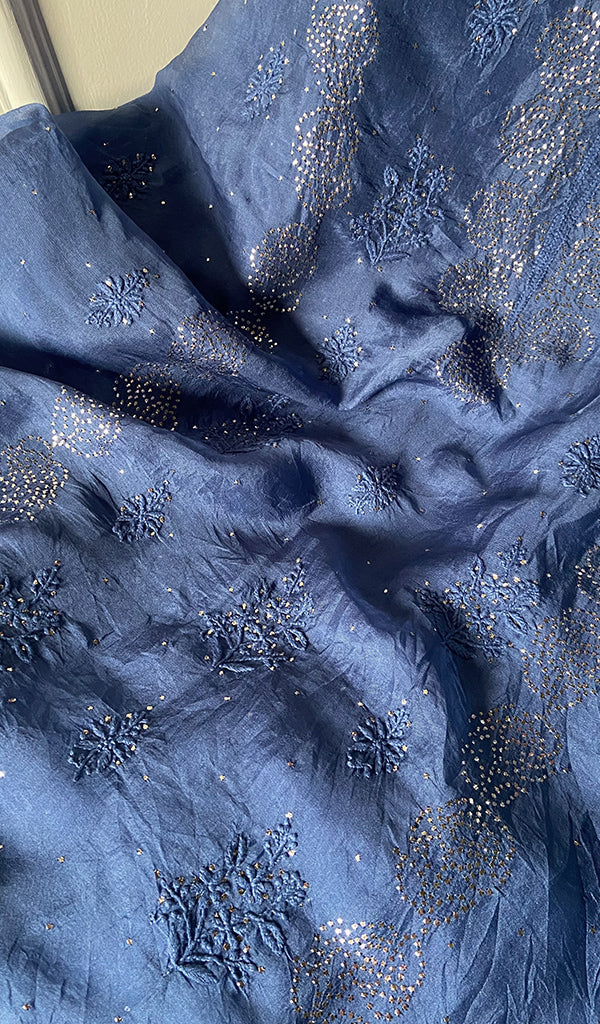 Afeera Women's Lakhnavi Handcrafted Pure Organza Chikankari Unstitched Kurta And Dupatta Set- HONC0261148