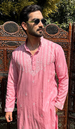 Load image into Gallery viewer, Men's Lucknowi Handcrafted Cotton Chikankari Kurta - HONC03352400