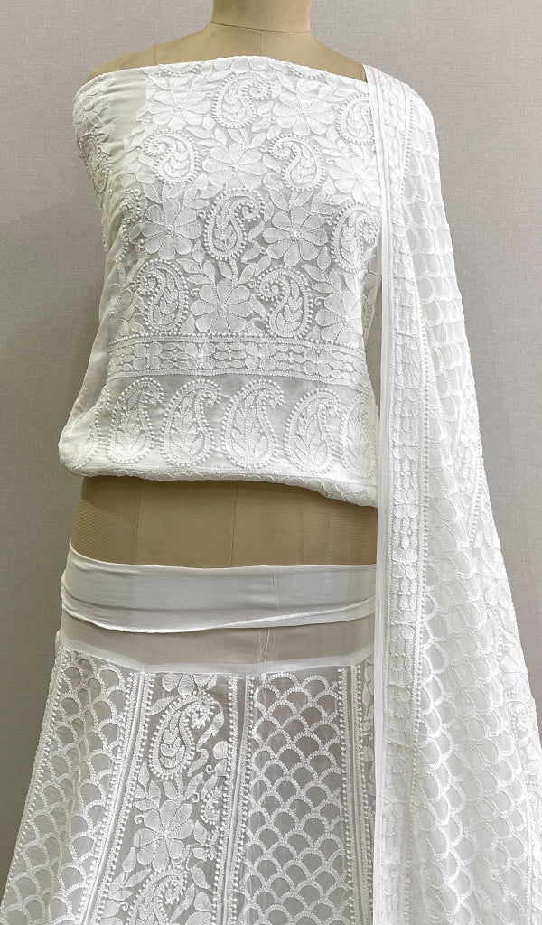 Women's Lakhnavi Handcrafted Bridal Viscose Georgette Chikankari Lehenga Set - HONC0194938