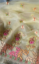 Load image into Gallery viewer, Women's Lakhnavi Handcrafted Pure Organza Chikankari Unstitched Kurta And Dupatta Set- HONC0267221