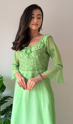 Load image into Gallery viewer, Aadab Women's Lakhnavi Handcrafted Faux-Georgette Chikankari Anarkali Dress - HONC0389400
