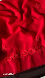 Load image into Gallery viewer, Red Women Lucknowi Handcrafted Faux-Georgette Chikankari Semi - Stitched Suit Material