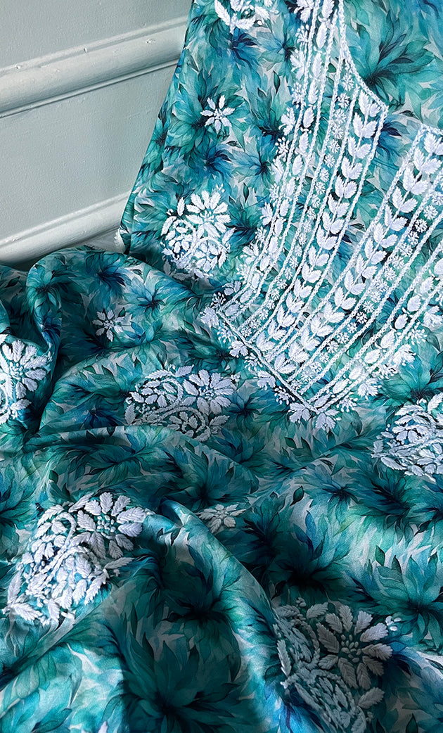 Women's Lakhnavi Handcrafted Cotton Chikankari Unstitched Kurti Fabric - HONC0315332