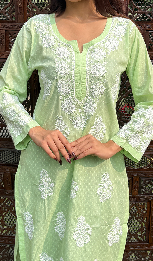 Green Lucknowi Chikankari kurtas for women